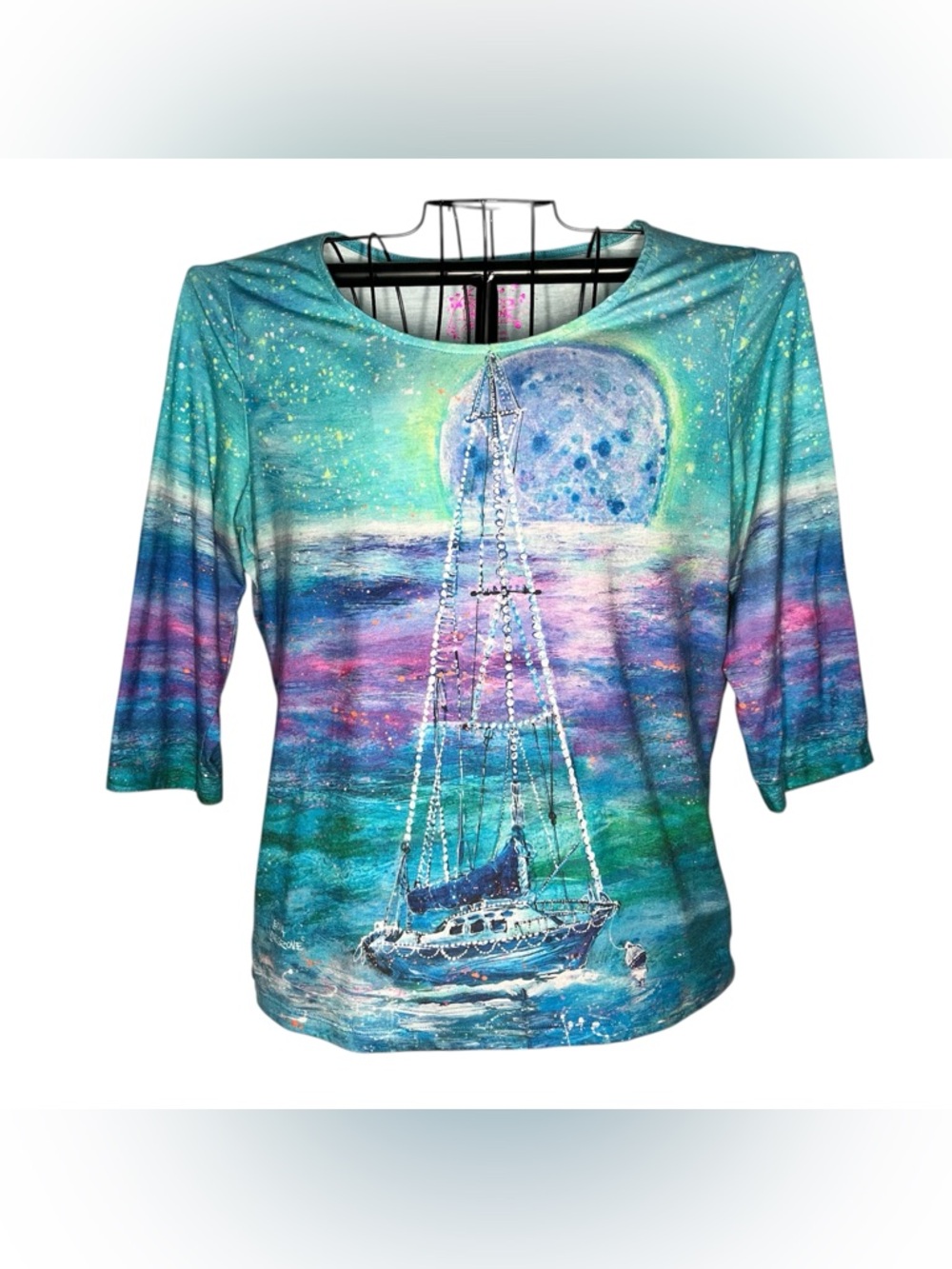 Leoma Lovegrove Sailboat Top L Teal Ocean Moon Coastal